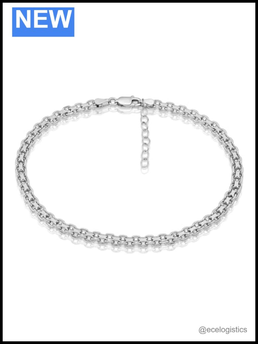 Sterling Silver Bismark Chain Anklet with Lobster Claw Closure